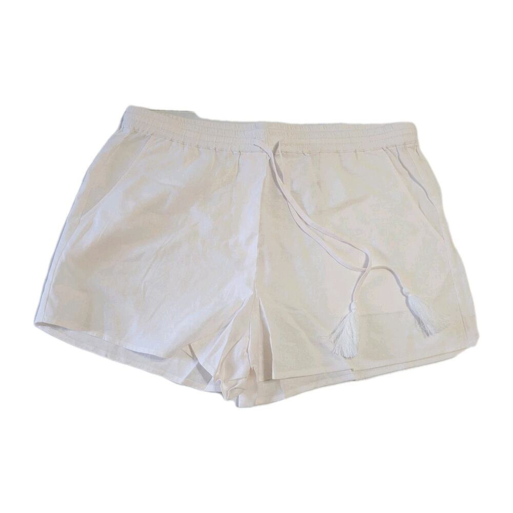 Andie Swim Linen Blend Shorts Medium Coconut White Pull On Elastic Waist Beachy